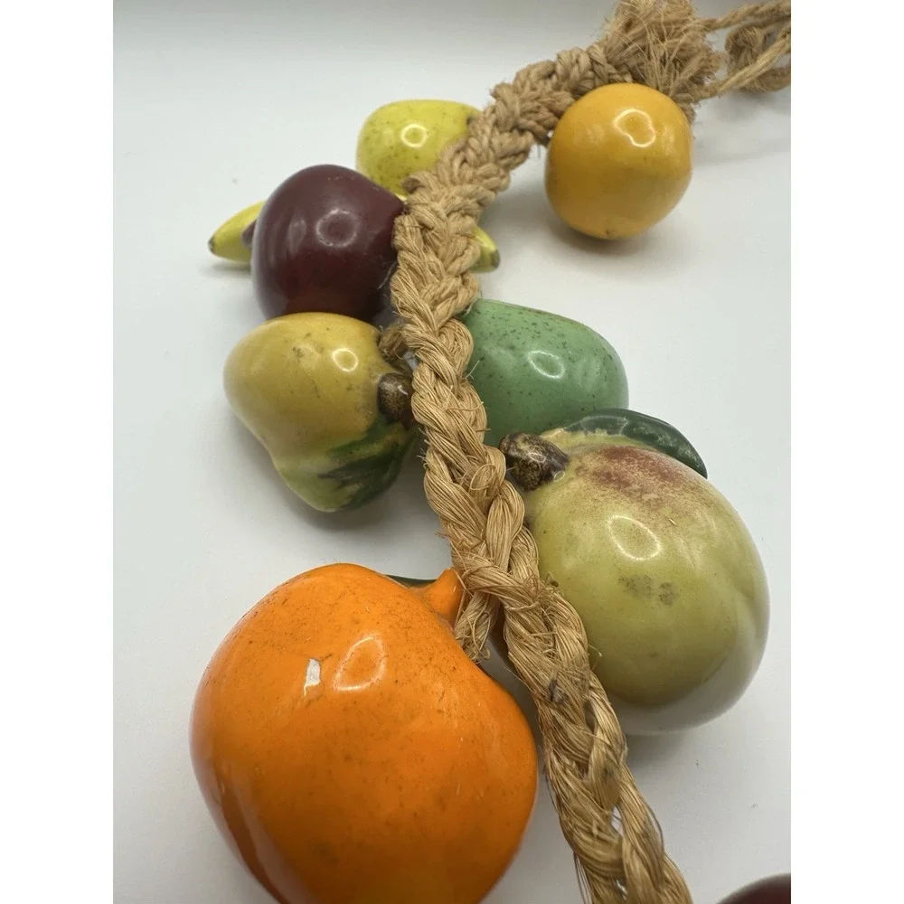 MCM Kitsch Ceramic Hanging Mixed Fruit Bunch Braided Rope 22